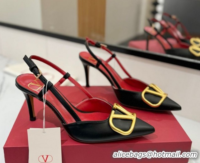 Sumptuous Valentino VLogo Signature Slingback Pumps 8cm in Matte Calfskin Black2 2025 VA082110