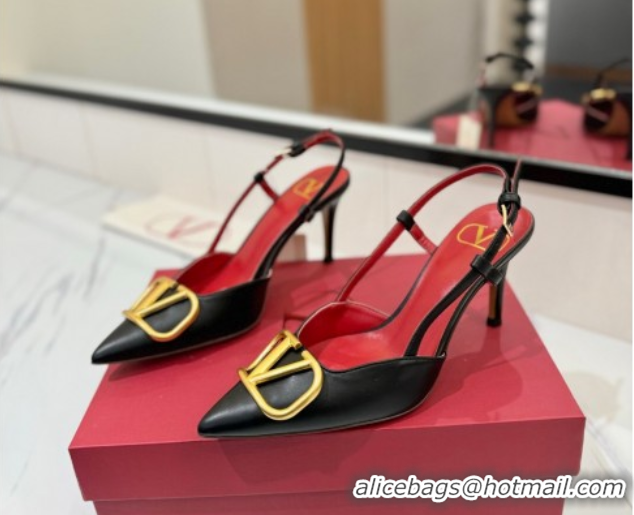 Sumptuous Valentino VLogo Signature Slingback Pumps 8cm in Matte Calfskin Black2 2025 VA082110