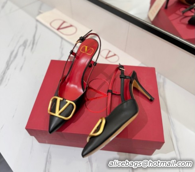 Sumptuous Valentino VLogo Signature Slingback Pumps 8cm in Matte Calfskin Black2 2025 VA082110
