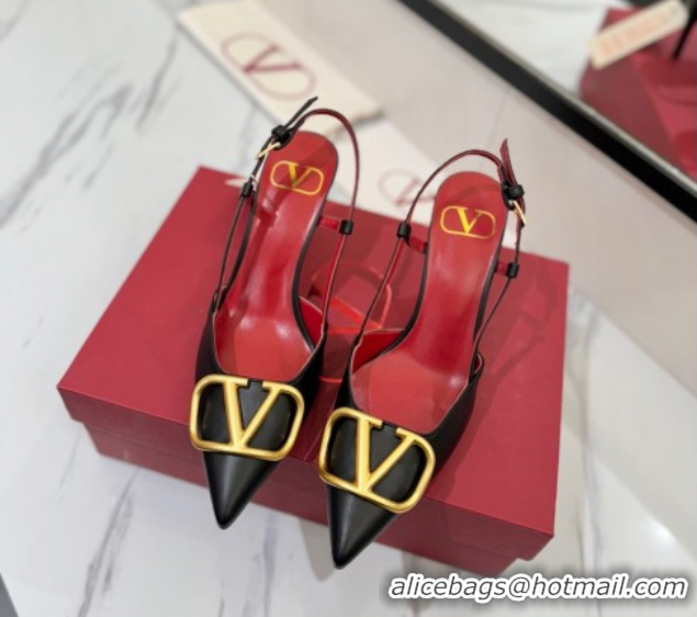 Sumptuous Valentino VLogo Signature Slingback Pumps 8cm in Matte Calfskin Black2 2025 VA082110