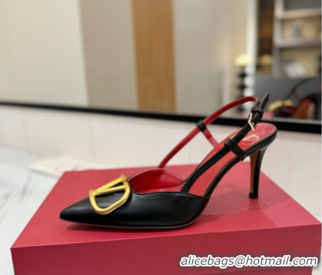 Sumptuous Valentino VLogo Signature Slingback Pumps 8cm in Matte Calfskin Black2 2025 VA082110