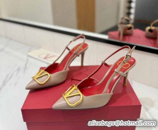 Perfect Valentino VLogo Signature Slingback Pumps 8cm in Matte Calfskin Dusty Beige 2025 VA082110