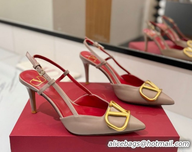 Perfect Valentino VLogo Signature Slingback Pumps 8cm in Matte Calfskin Dusty Beige 2025 VA082110