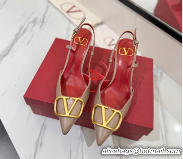 Perfect Valentino VLogo Signature Slingback Pumps 8cm in Matte Calfskin Dusty Beige 2025 VA082110