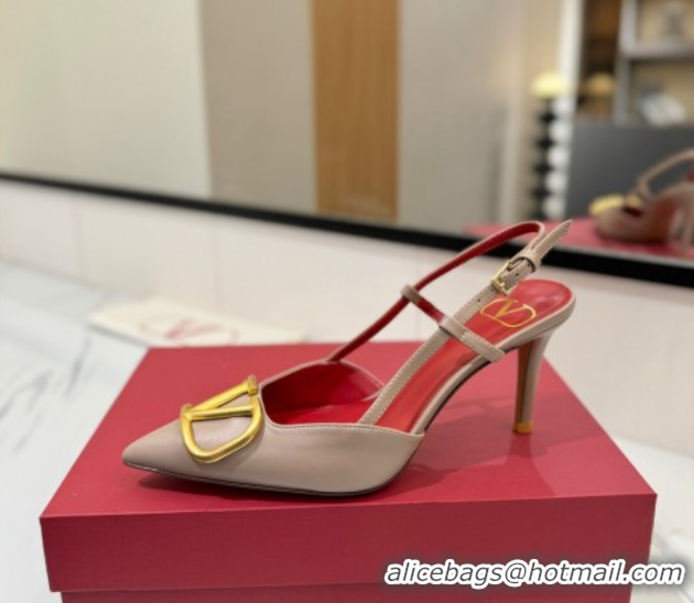 Perfect Valentino VLogo Signature Slingback Pumps 8cm in Matte Calfskin Dusty Beige 2025 VA082110