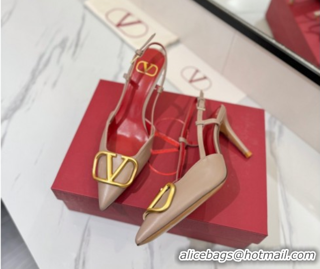 Perfect Valentino VLogo Signature Slingback Pumps 8cm in Matte Calfskin Dusty Beige 2025 VA082110