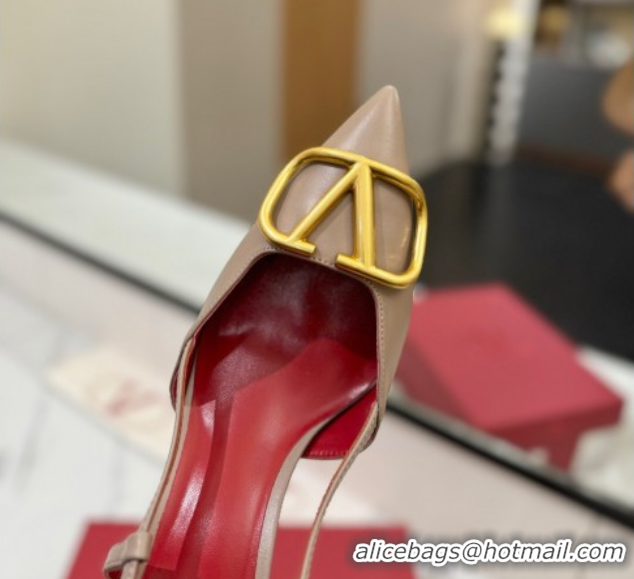 Perfect Valentino VLogo Signature Slingback Pumps 8cm in Matte Calfskin Dusty Beige 2025 VA082110