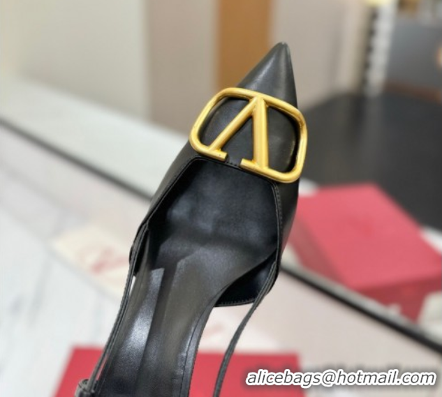Top Grade Valentino VLogo Signature Slingback Pumps 8cm in Matte Calfskin Black/Gold 2025 VA082110