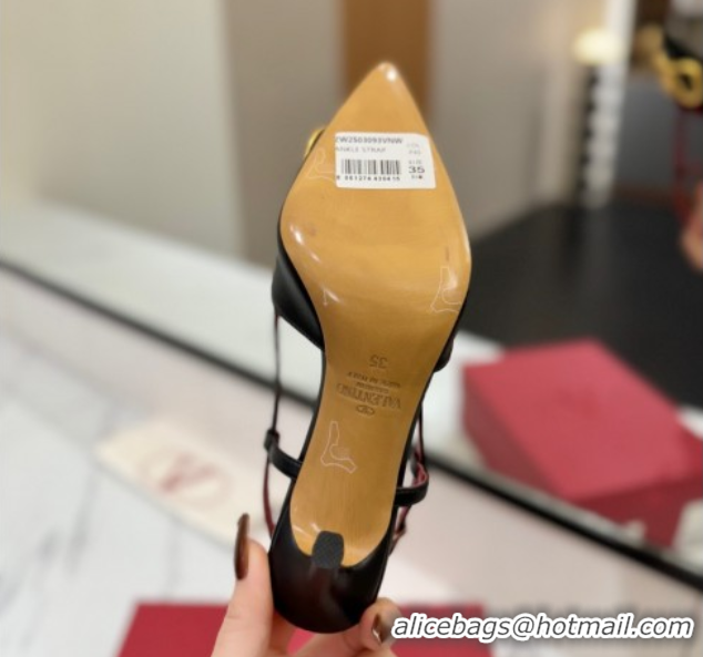 Top Grade Valentino VLogo Signature Slingback Pumps 8cm in Matte Calfskin Black/Gold 2025 VA082110