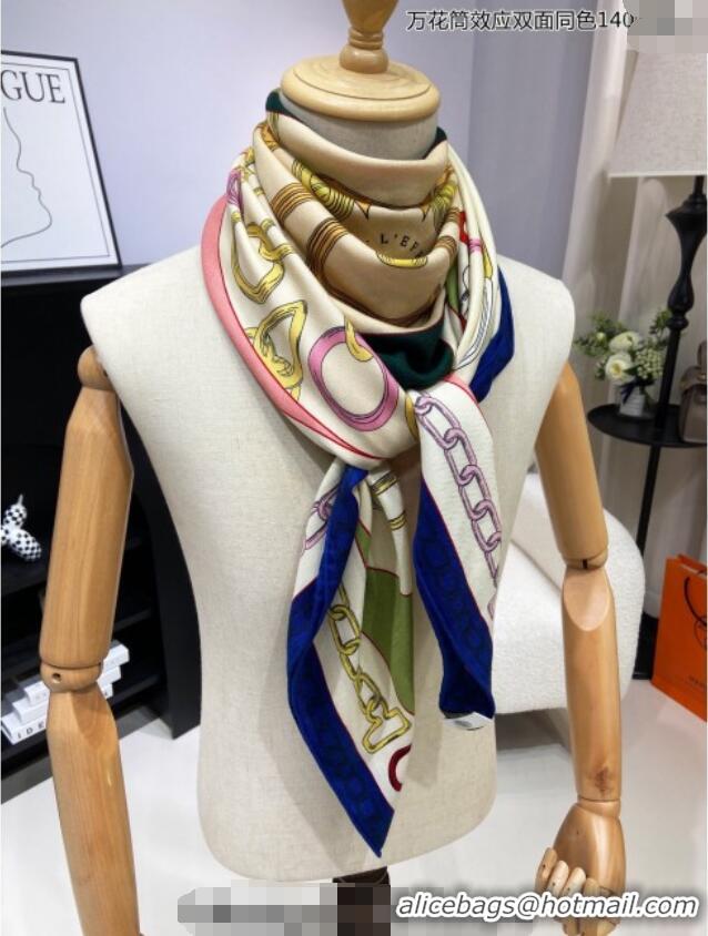 Top Quality Hermes Effet Kaleidoscope Cashmere Silk Shawl 140cm H1090 Blue 2024