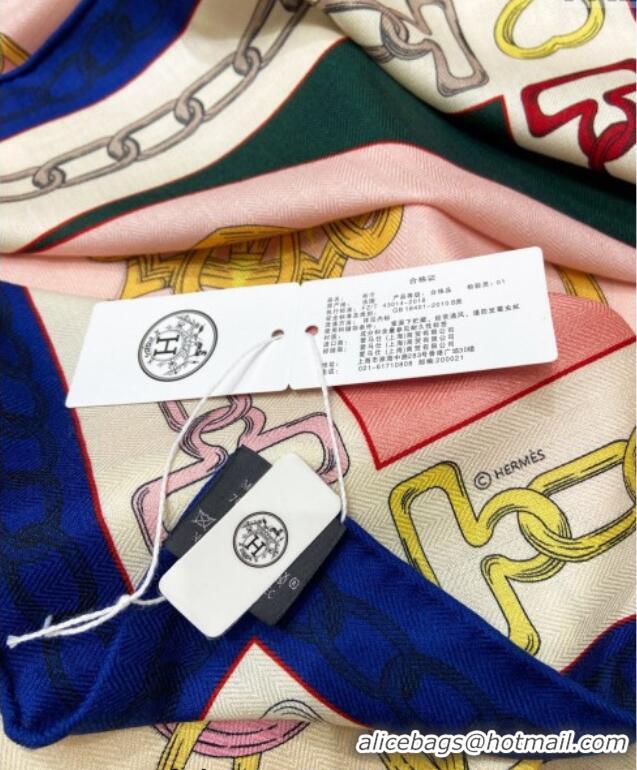 Top Quality Hermes Effet Kaleidoscope Cashmere Silk Shawl 140cm H1090 Blue 2024