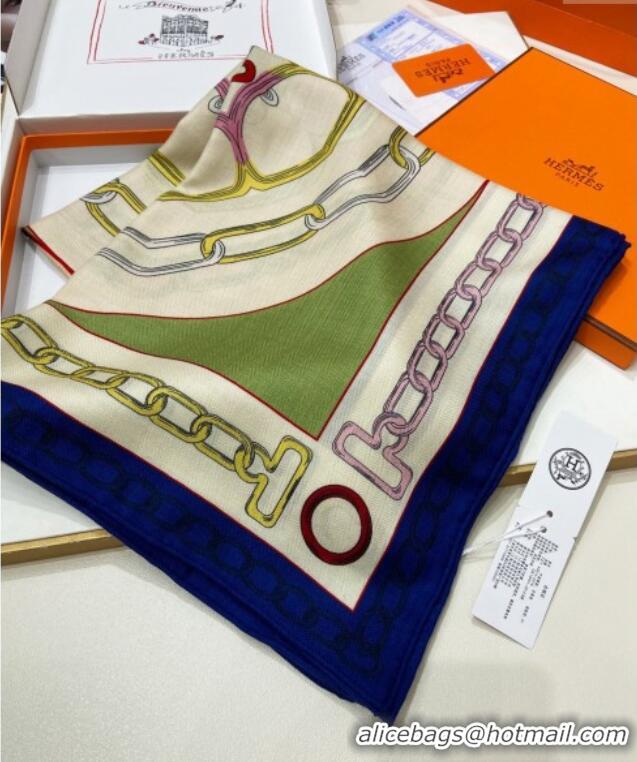 Top Quality Hermes Effet Kaleidoscope Cashmere Silk Shawl 140cm H1090 Blue 2024