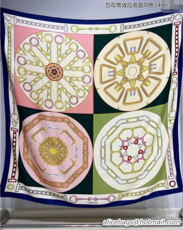 Top Quality Hermes Effet Kaleidoscope Cashmere Silk Shawl 140cm H1090 Blue 2024