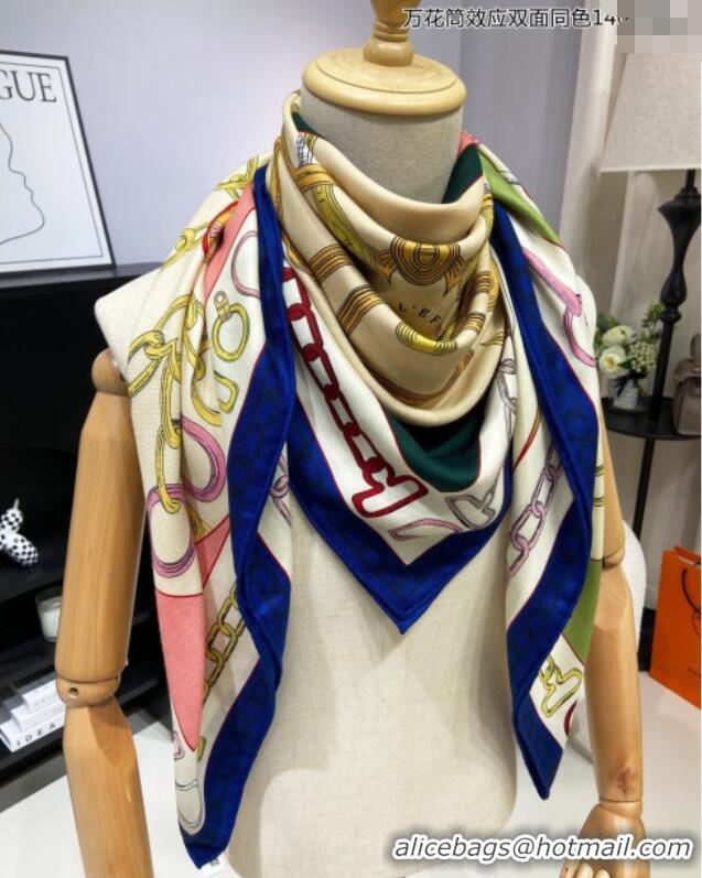 Top Quality Hermes Effet Kaleidoscope Cashmere Silk Shawl 140cm H1090 Blue 2024
