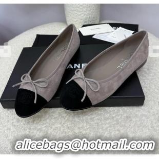 Promotional Chanel CC 25A Ballet Flat In Suede Leather CH1023 Dark Grey/Black 2025