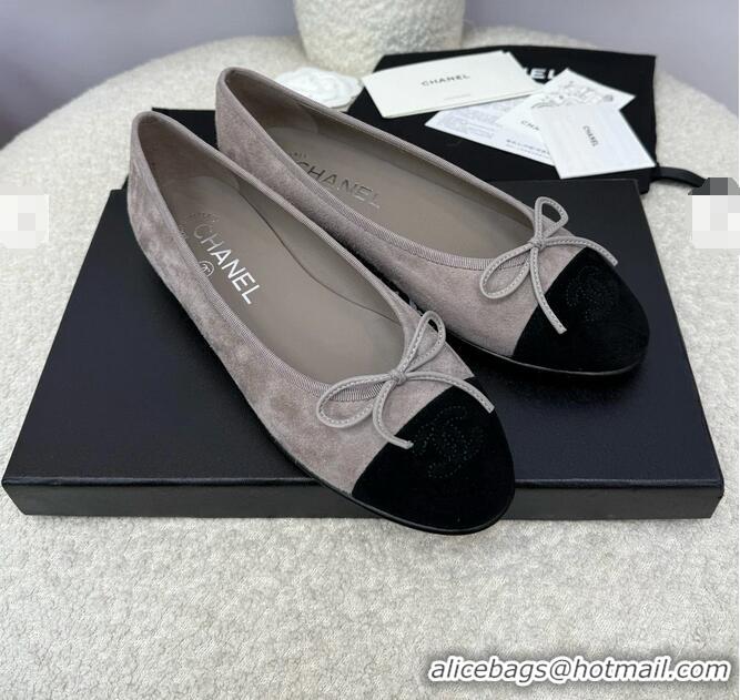 Promotional Chanel CC 25A Ballet Flat In Suede Leather CH1023 Dark Grey/Black 2025