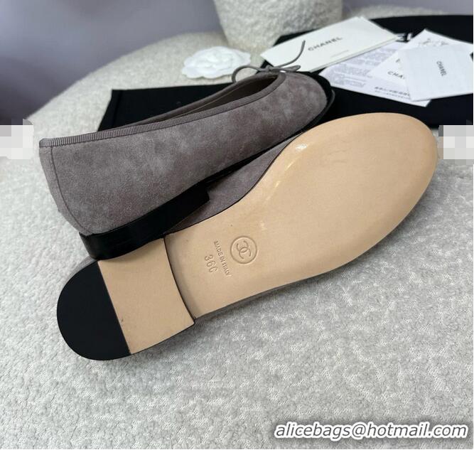 Promotional Chanel CC 25A Ballet Flat In Suede Leather CH1023 Dark Grey/Black 2025
