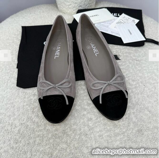 Promotional Chanel CC 25A Ballet Flat In Suede Leather CH1023 Dark Grey/Black 2025