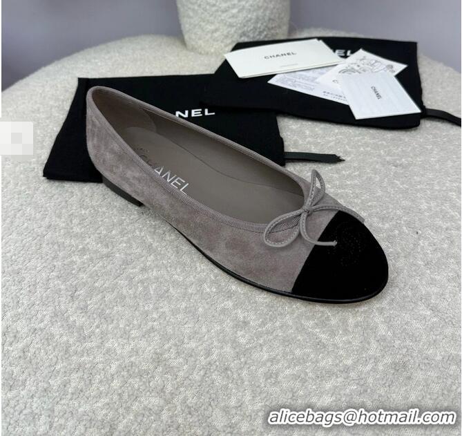 Promotional Chanel CC 25A Ballet Flat In Suede Leather CH1023 Dark Grey/Black 2025