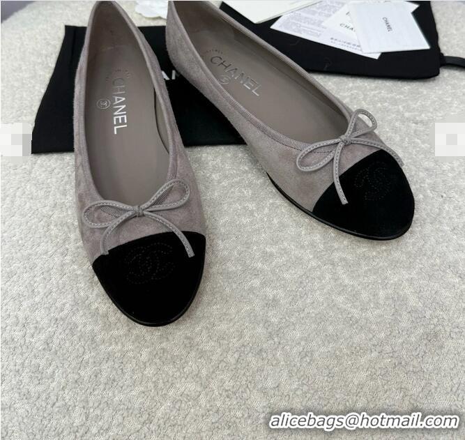 Promotional Chanel CC 25A Ballet Flat In Suede Leather CH1023 Dark Grey/Black 2025