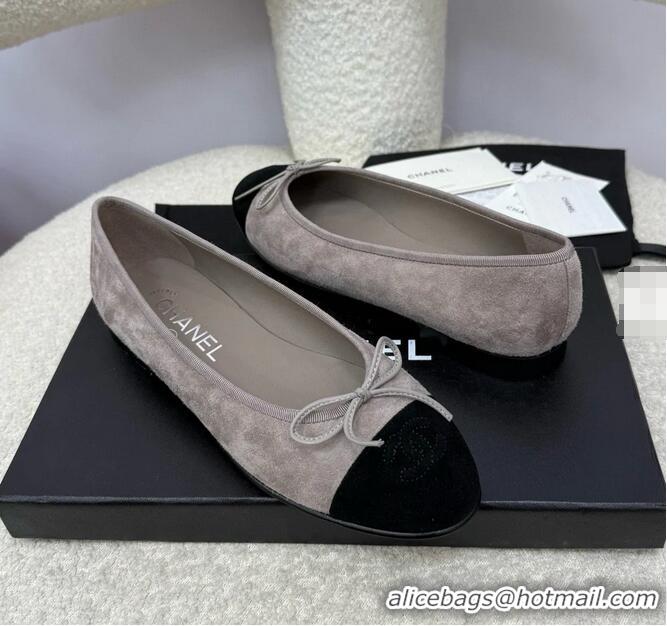 Promotional Chanel CC 25A Ballet Flat In Suede Leather CH1023 Dark Grey/Black 2025