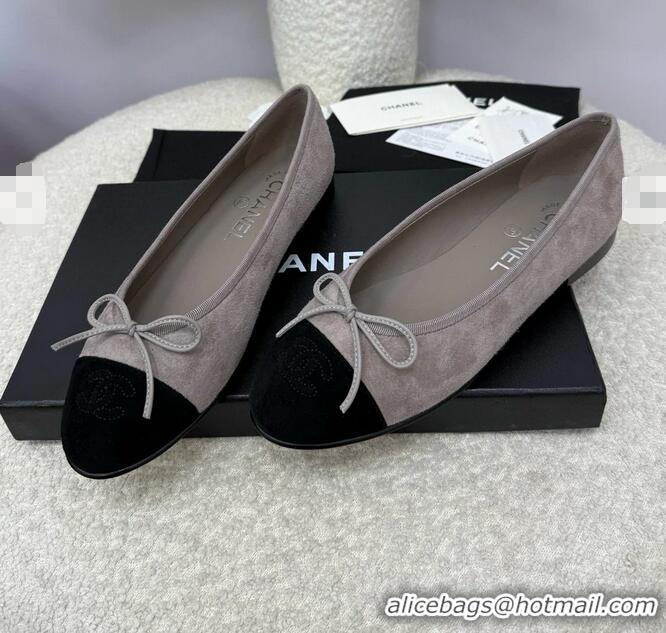 Promotional Chanel CC 25A Ballet Flat In Suede Leather CH1023 Dark Grey/Black 2025