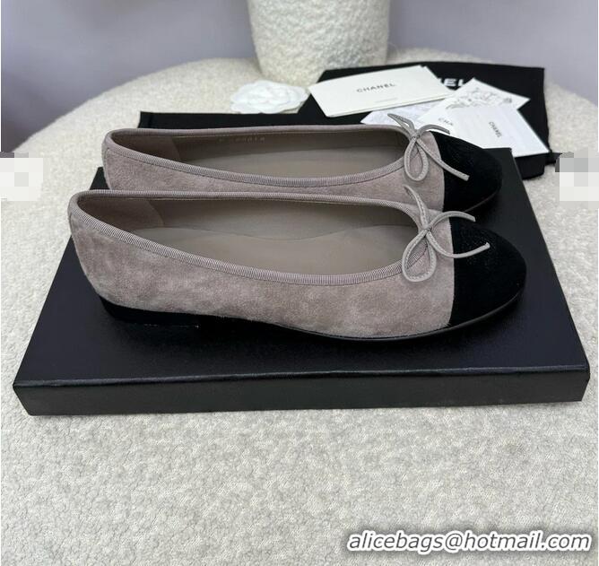 Promotional Chanel CC 25A Ballet Flat In Suede Leather CH1023 Dark Grey/Black 2025
