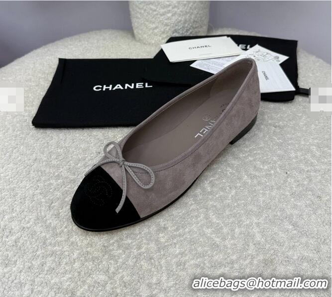 Promotional Chanel CC 25A Ballet Flat In Suede Leather CH1023 Dark Grey/Black 2025