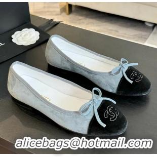 ​Buy Discount Chanel CC Ballet Flats with Bow Suede CH1023 Cloud Blue/Black Canvas