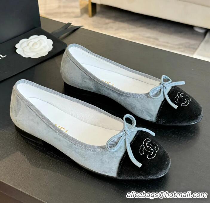 ​Buy Discount Chanel CC Ballet Flats with Bow Suede CH1023 Cloud Blue/Black Canvas