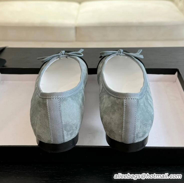 ​Buy Discount Chanel CC Ballet Flats with Bow Suede CH1023 Cloud Blue/Black Canvas
