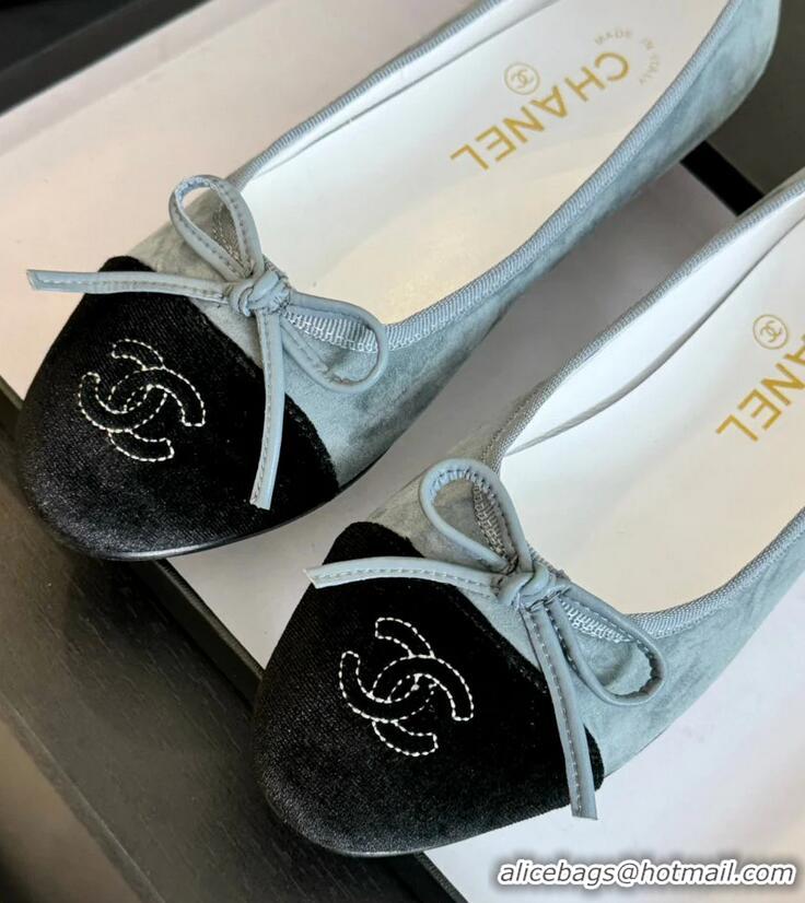 ​Buy Discount Chanel CC Ballet Flats with Bow Suede CH1023 Cloud Blue/Black Canvas