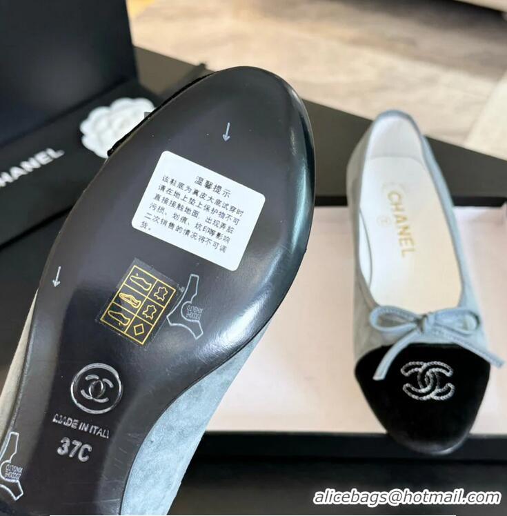 ​Buy Discount Chanel CC Ballet Flats with Bow Suede CH1023 Cloud Blue/Black Canvas