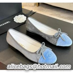 ​Trendy Design Chanel CC Ballet Flat With Bow Suede CH1023 Grey/Cloud Blue Canvas
