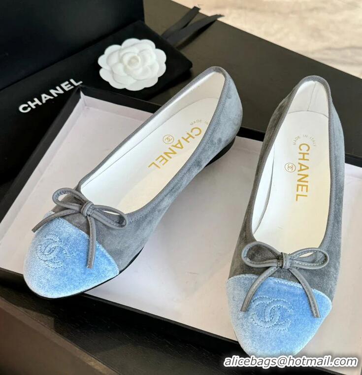 ​Trendy Design Chanel CC Ballet Flat With Bow Suede CH1023 Grey/Cloud Blue Canvas