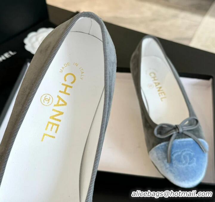​Trendy Design Chanel CC Ballet Flat With Bow Suede CH1023 Grey/Cloud Blue Canvas