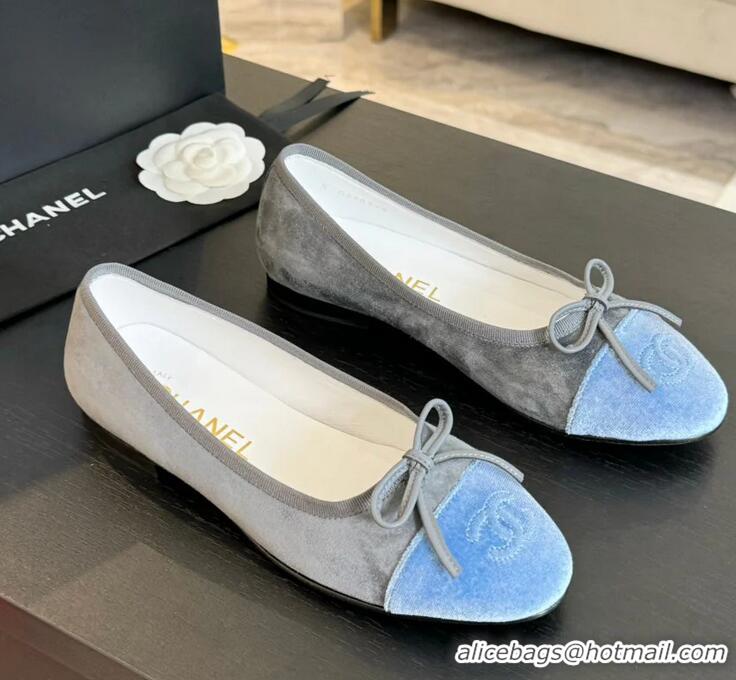 ​Trendy Design Chanel CC Ballet Flat With Bow Suede CH1023 Grey/Cloud Blue Canvas