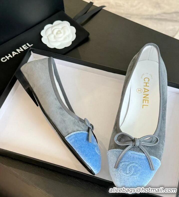 ​Trendy Design Chanel CC Ballet Flat With Bow Suede CH1023 Grey/Cloud Blue Canvas