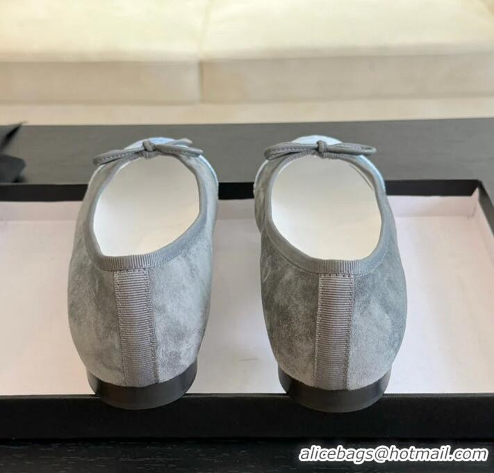 ​Trendy Design Chanel CC Ballet Flat With Bow Suede CH1023 Grey/Cloud Blue Canvas
