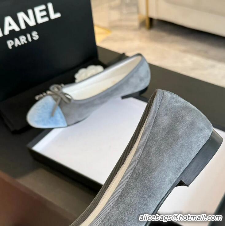 ​Trendy Design Chanel CC Ballet Flat With Bow Suede CH1023 Grey/Cloud Blue Canvas