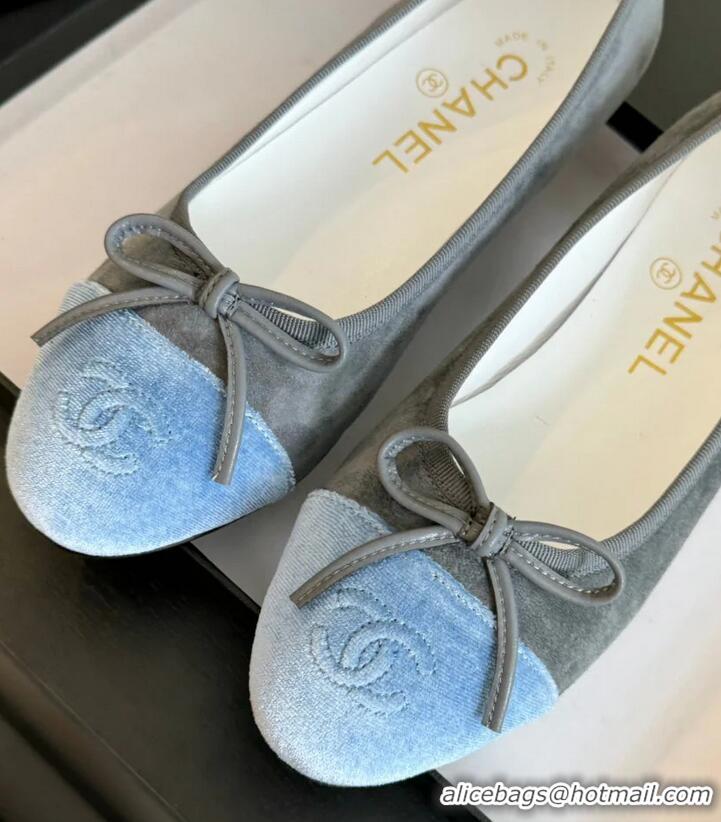 ​Trendy Design Chanel CC Ballet Flat With Bow Suede CH1023 Grey/Cloud Blue Canvas