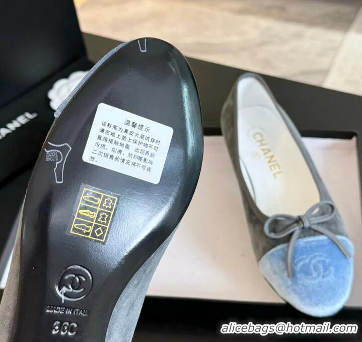 ​Trendy Design Chanel CC Ballet Flat With Bow Suede CH1023 Grey/Cloud Blue Canvas