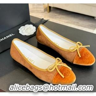 Top Quality Chanel CC Ballet Flat With Bow Suede CH1023 Brown/Amber Canvas