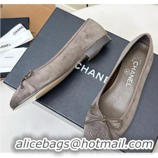 ​Low Price Chanel 25 Ballet Flat With Bow Suede CH1023 Grey/Taupe