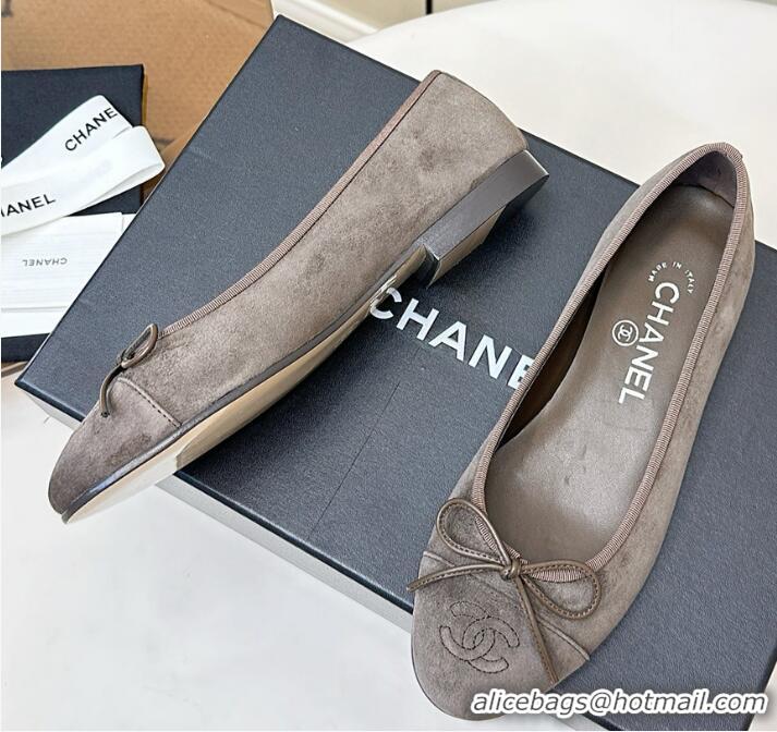 ​Low Price Chanel 25 Ballet Flat With Bow Suede CH1023 Grey/Taupe