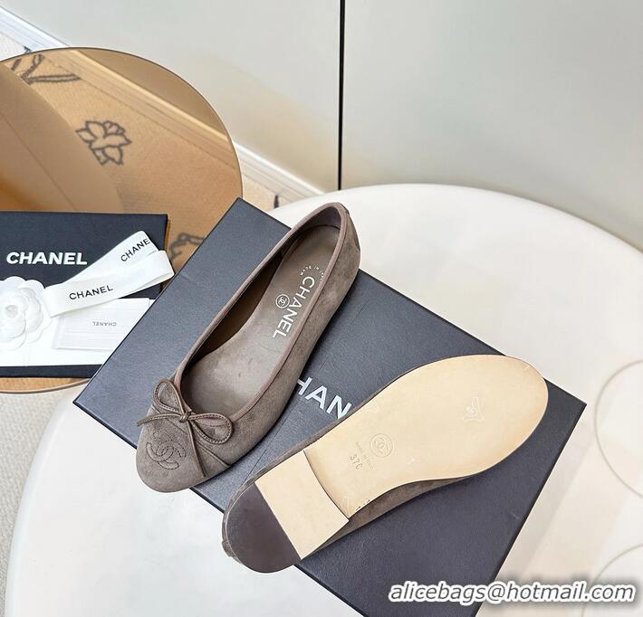 ​Low Price Chanel 25 Ballet Flat With Bow Suede CH1023 Grey/Taupe