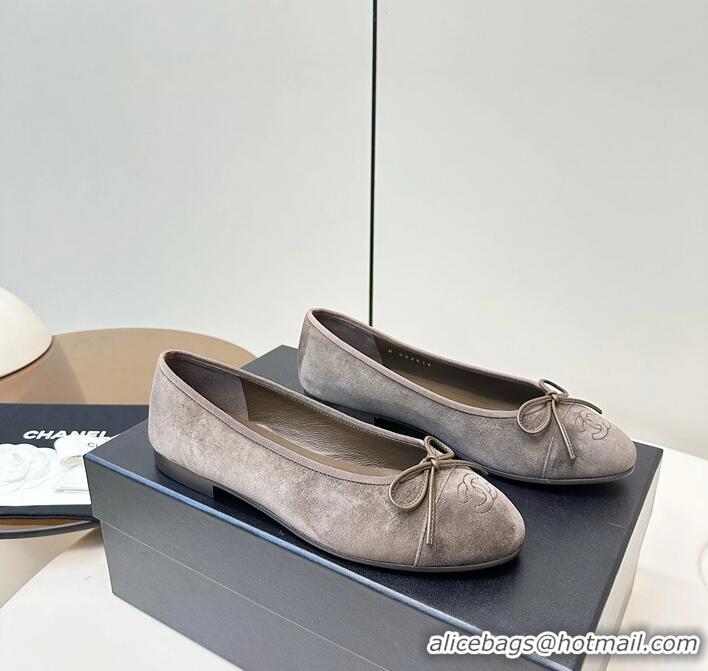 ​Low Price Chanel 25 Ballet Flat With Bow Suede CH1023 Grey/Taupe