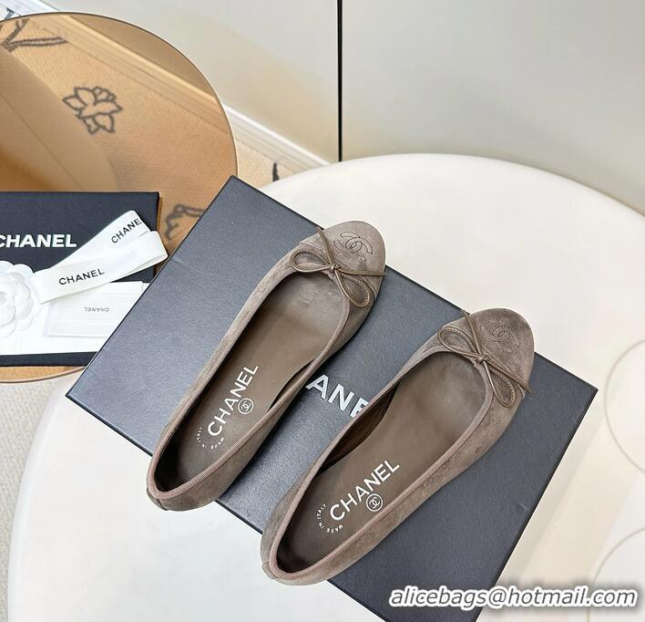 ​Low Price Chanel 25 Ballet Flat With Bow Suede CH1023 Grey/Taupe