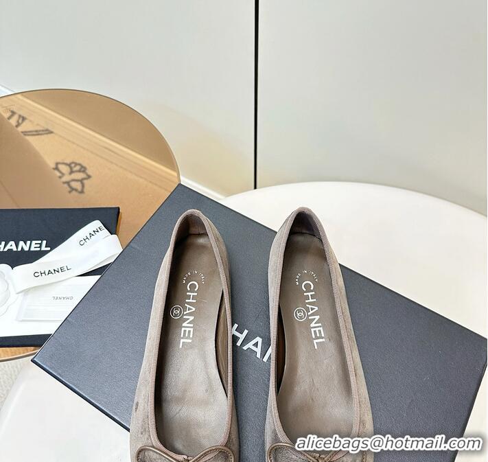 ​Low Price Chanel 25 Ballet Flat With Bow Suede CH1023 Grey/Taupe