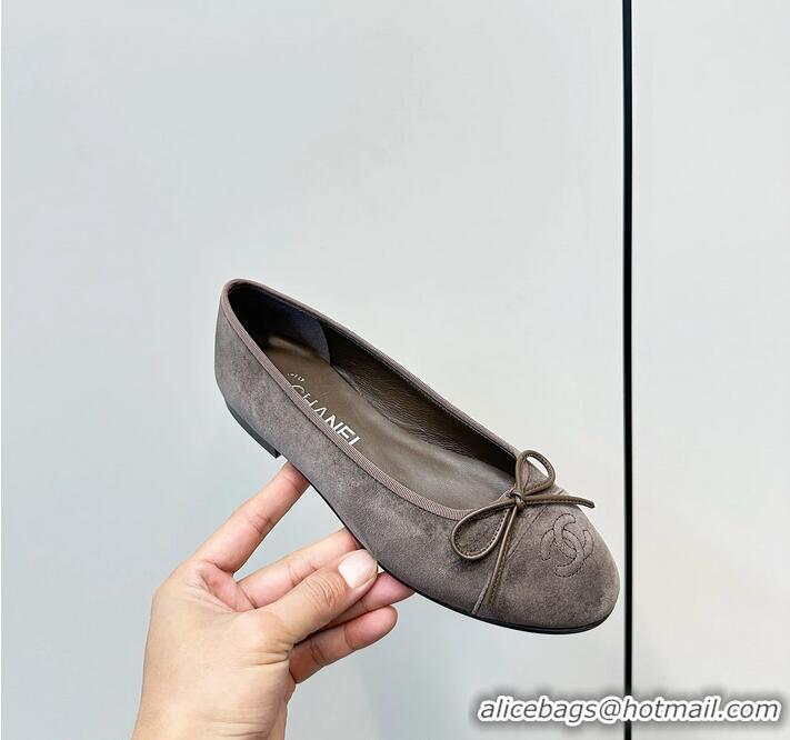 ​Low Price Chanel 25 Ballet Flat With Bow Suede CH1023 Grey/Taupe